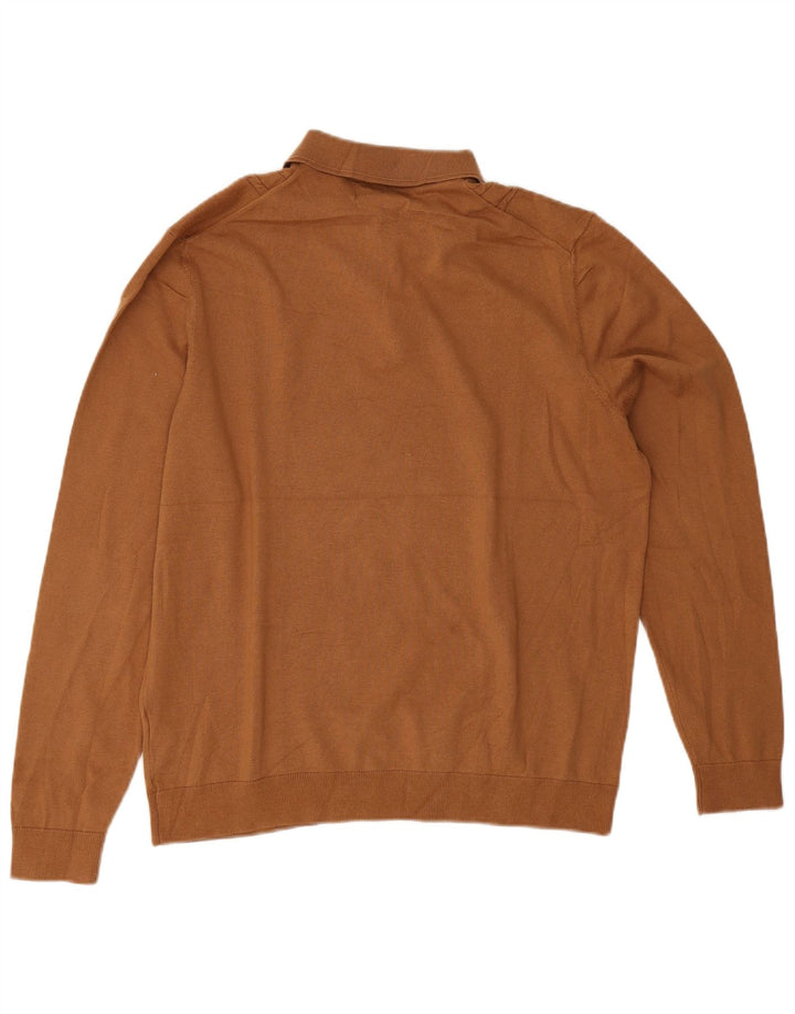 Suéter masculino Marks & Spencer com gola polo, grande algodão marrom