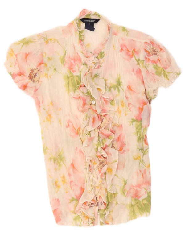 Blusa feminina Ralph Lauren de manga curta US 14 XL branca floral