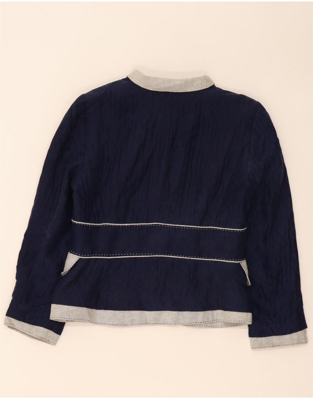 Jaqueta blazer feminina Zara com 3 botões Reino Unido 14 bloco colorido azul marinho médio