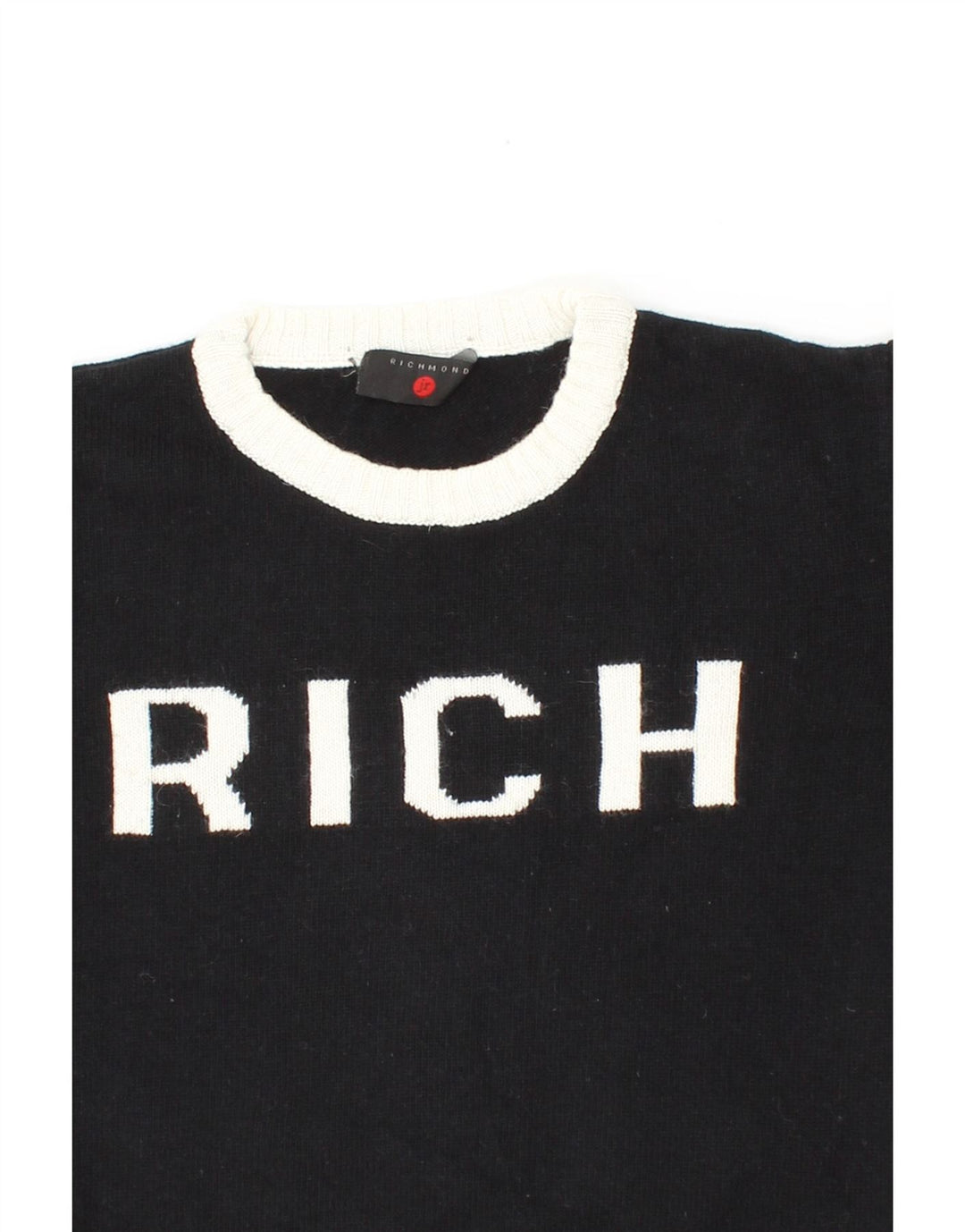 RICHMOND Boys Graphic Crew Neck Jumper Sweater 7-8 Years Black Cotton Vintage Richmond and Second-Hand Richmond from Messina Hembry 