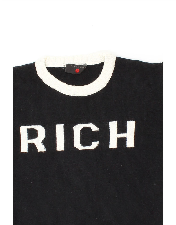 RICHMOND Boys Graphic Crew Neck Jumper Sweater 7-8 Years Black Cotton Vintage Richmond and Second-Hand Richmond from Messina Hembry 