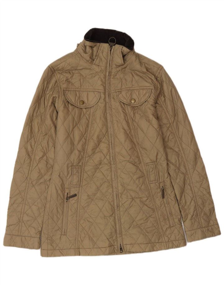 Jaqueta acolchoada feminina Barbour UK 8 pequena poliamida bege