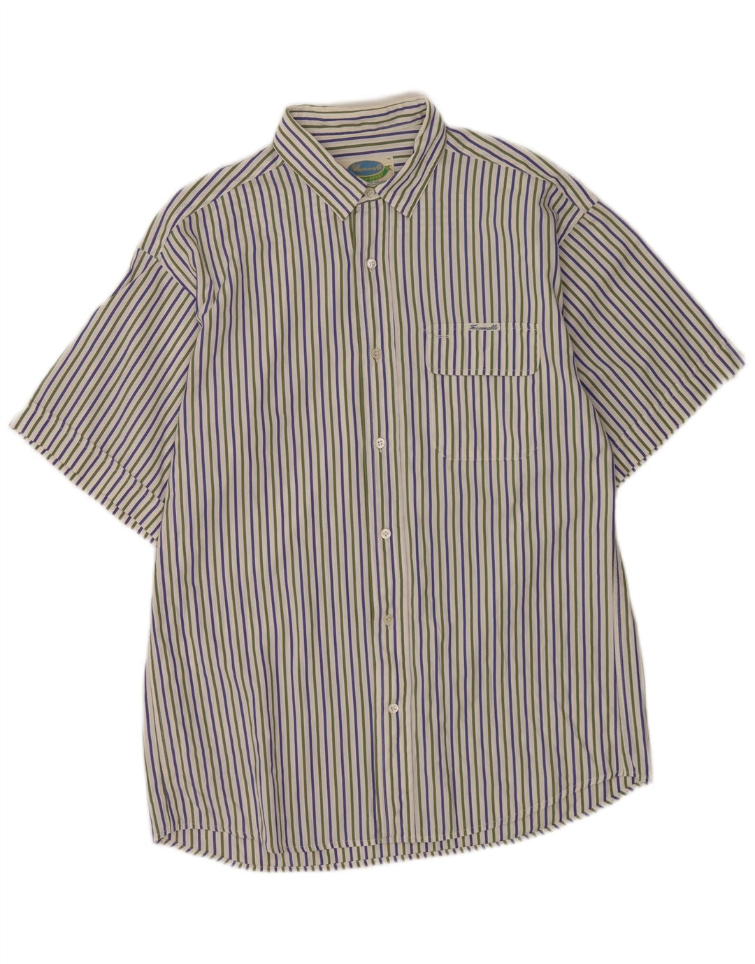 Faconnable Camisa masculina de manga curta de algodão listrado branco médio