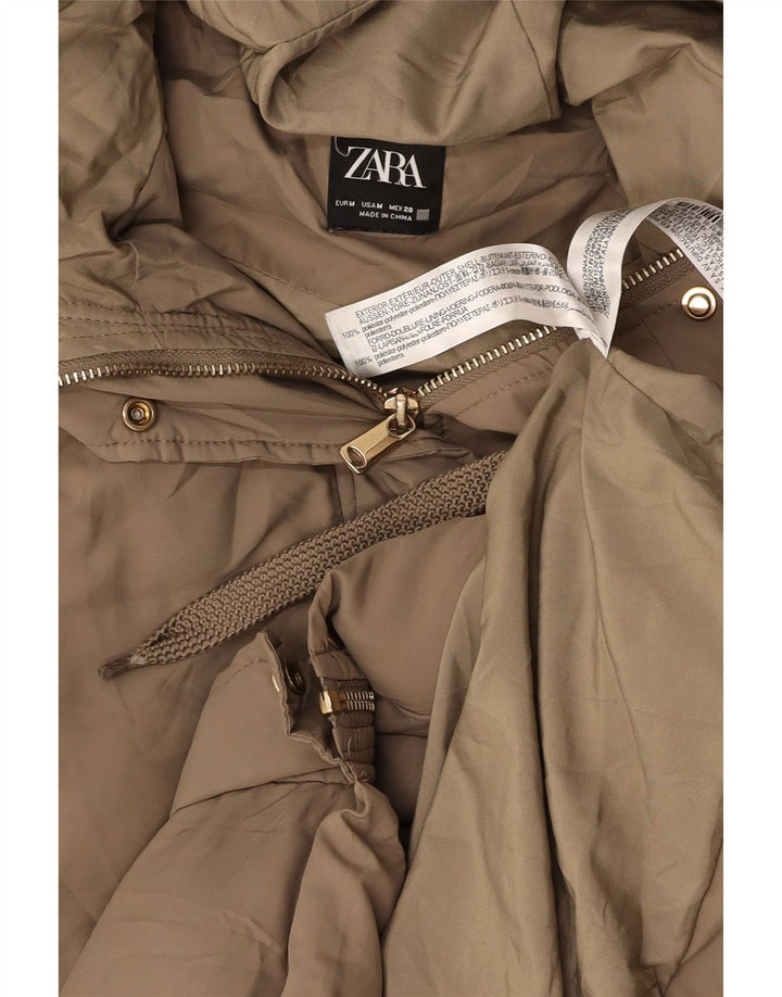 Colete acolchoado com capuz e espinhel feminino ZARA UK 12 poliéster bege médio