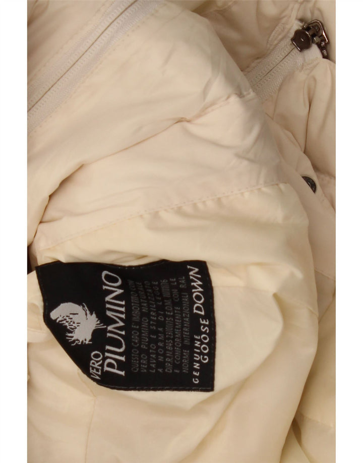 Casaco acolchoado com capuz feminino vintage IT 44 poliéster esbranquiçado médio