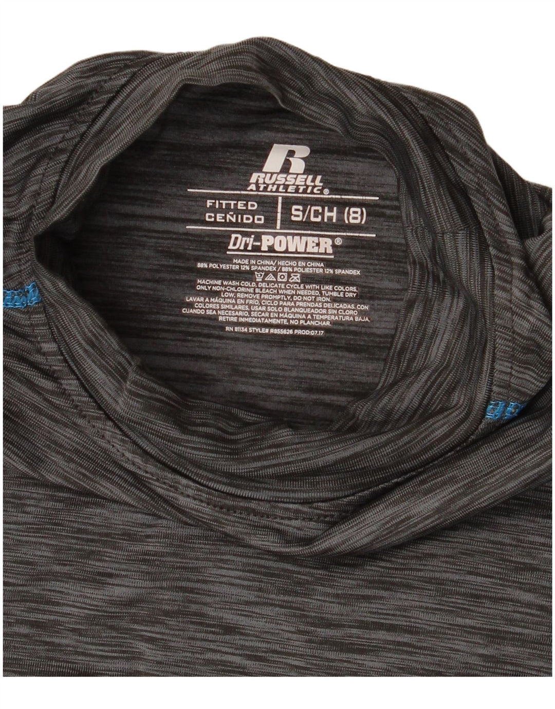 Russell Athletic Boys Top manga comprida 7-8 anos pequeno cinza manchado
