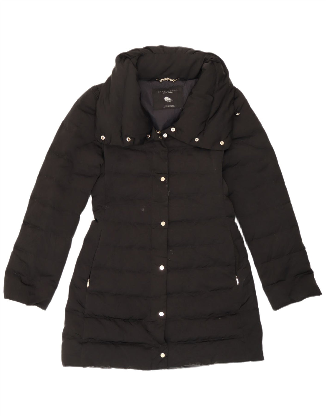Jaqueta acolchoada feminina Zara UK 10 pequena nylon preta