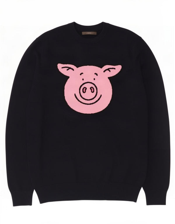 Suéter masculino Marks & Spencer com gola redonda e algodão preto médio