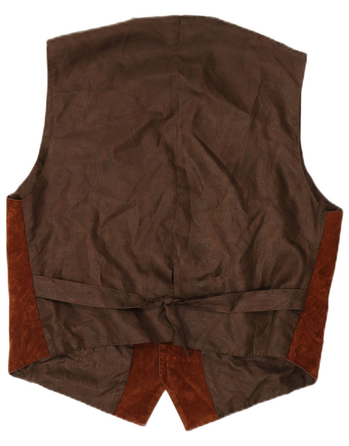 Colete vintage masculino de camurça grande marrom