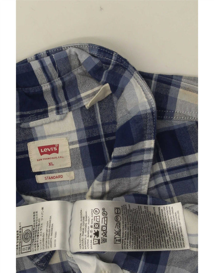 Camisa masculina de flanela padrão Levi's XL azul xadrez algodão