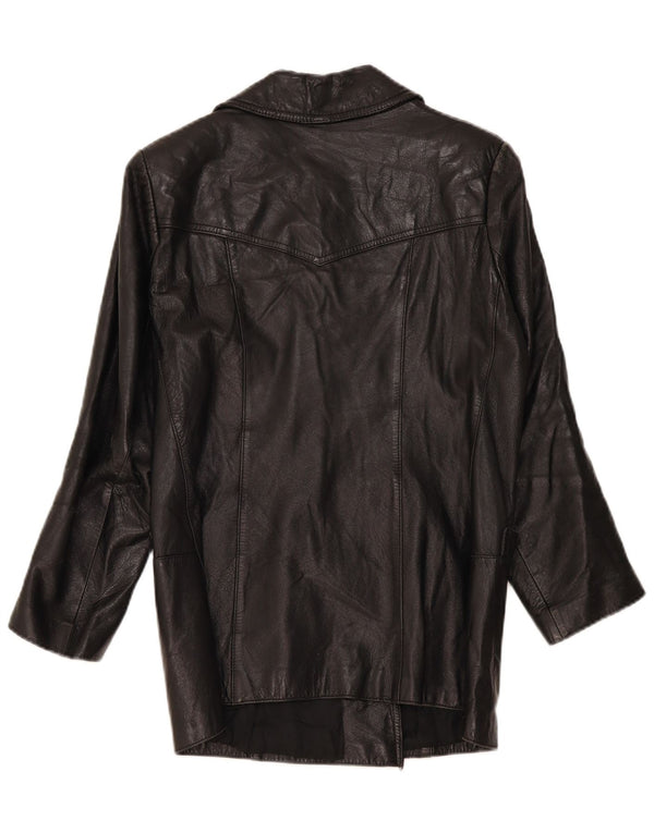 Jaqueta de couro vintage feminina com peito duplo IT 46 grande preta