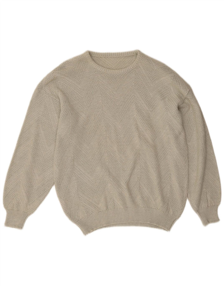 Suéter vintage masculino com gola redonda grande cinza