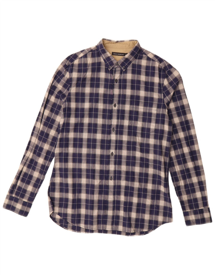 Camisa masculina FRENCH CONNECTION de algodão xadrez azul marinho médio