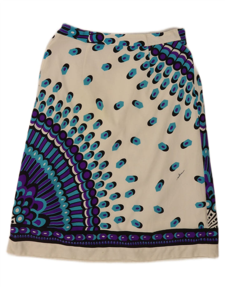 Conjunto de saia feminina vintage de 2 peças IT 46 grande W28 poliamida geométrica branca