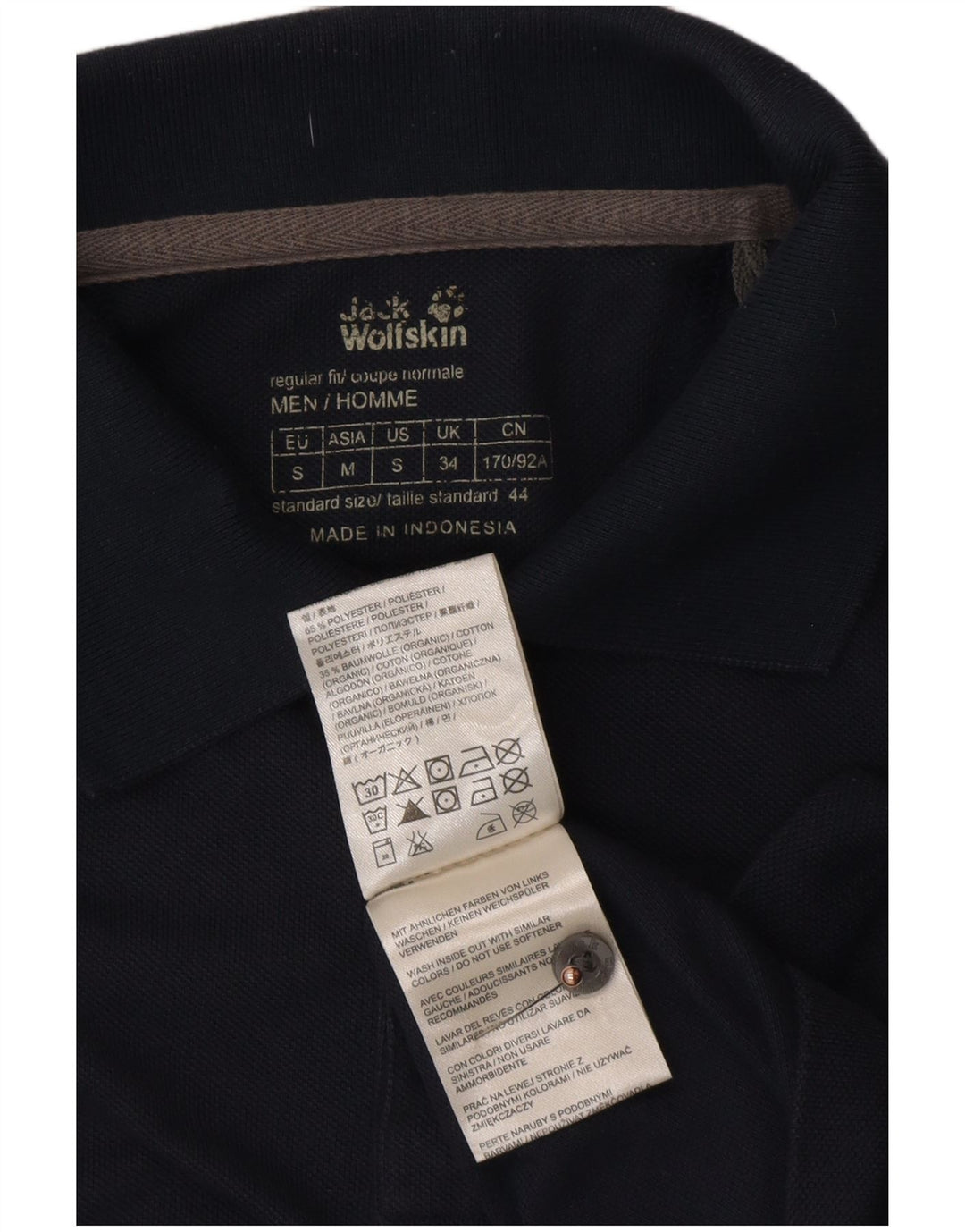 Camisa polo masculina JACK WOLFSKIN UK 34 pequena azul marinho poliéster