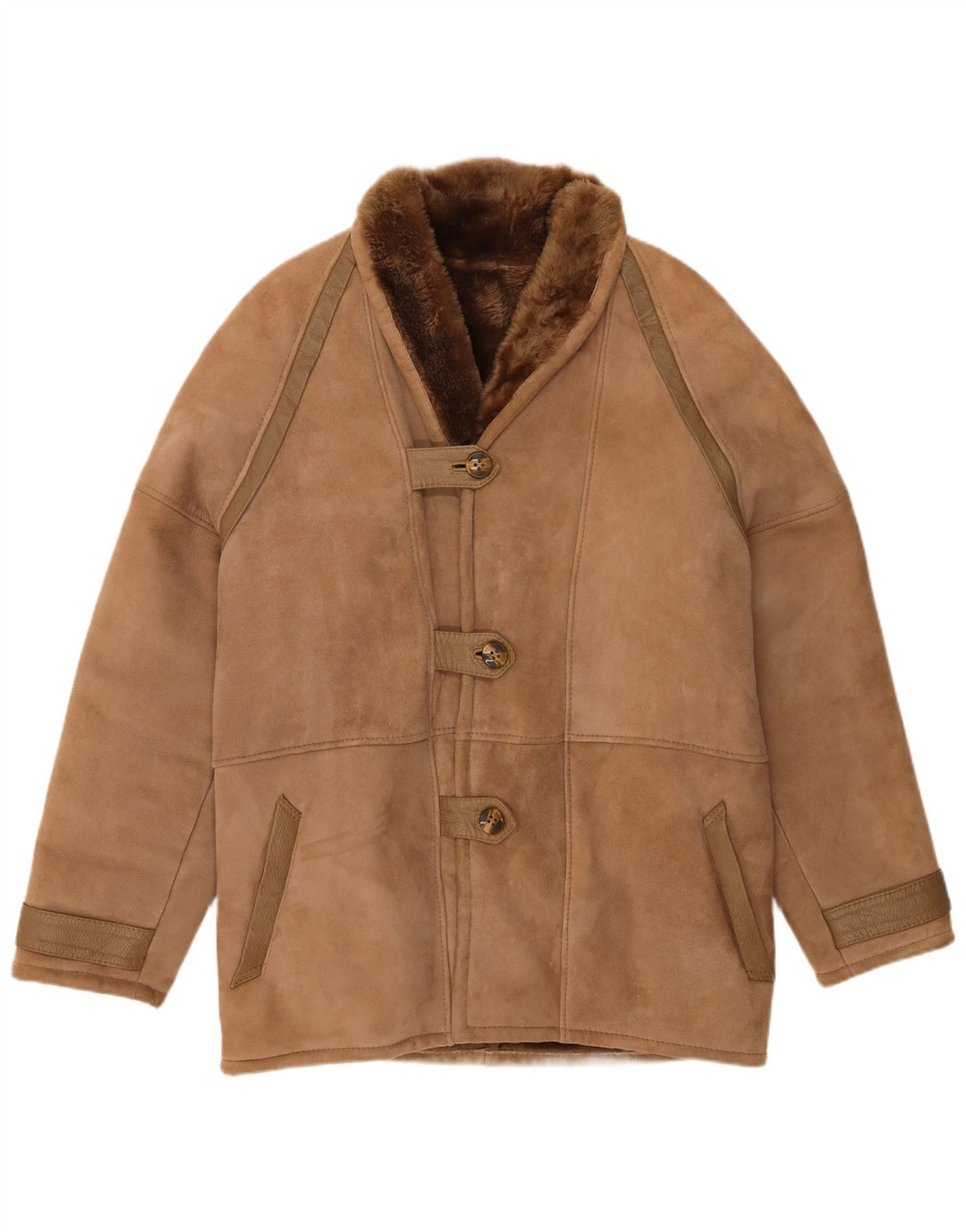 Casaco feminino vintage de shearling IT 48 XL marrom shearling