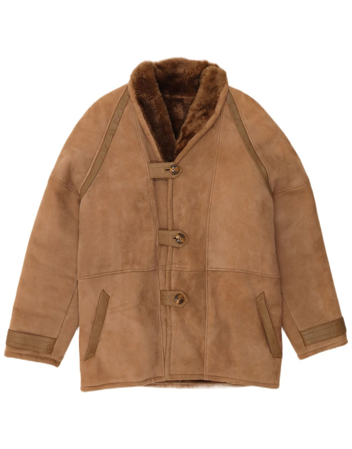 Casaco feminino vintage de shearling IT 48 XL marrom shearling