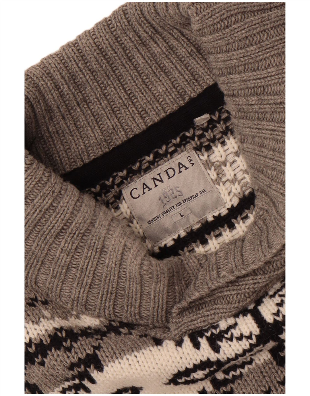 Suéter masculino Canda com gola xale grande cinza Fair Isle