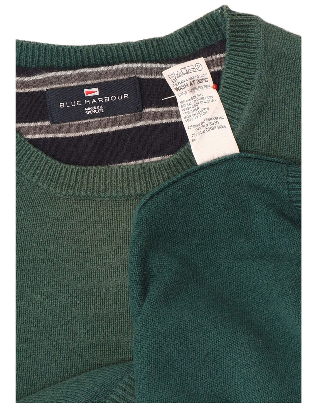 Suéter masculino Marks & Spencer Blue Harbor com gola redonda, verde médio