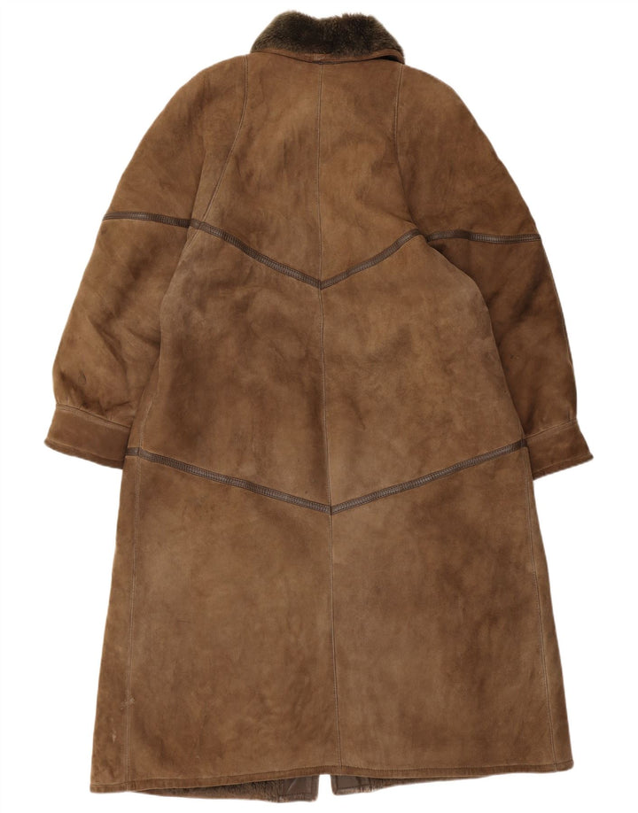 Casaco feminino vintage de shearling Reino Unido 16 grande couro marrom