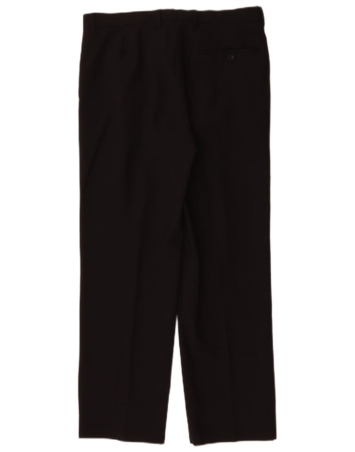 Calça masculina Marks & Spencer sob medida com pregas W34 L29 poliéster preto