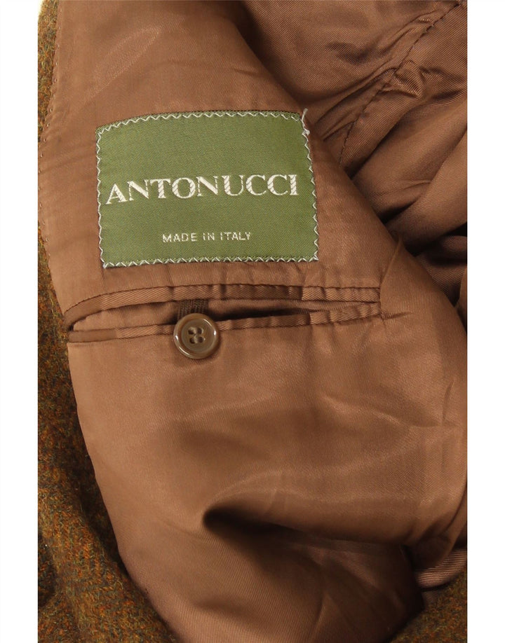 Jaqueta blazer masculina vintage com 2 botões IT 48 lã virgem manchada marrom médio