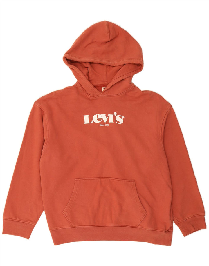 LEVI'S Mens Relaxed Fit Graphic Hoodie Jumper Large Maroon Cotton Vintage Levi's and Second-Hand Levi's from Messina Hembry 