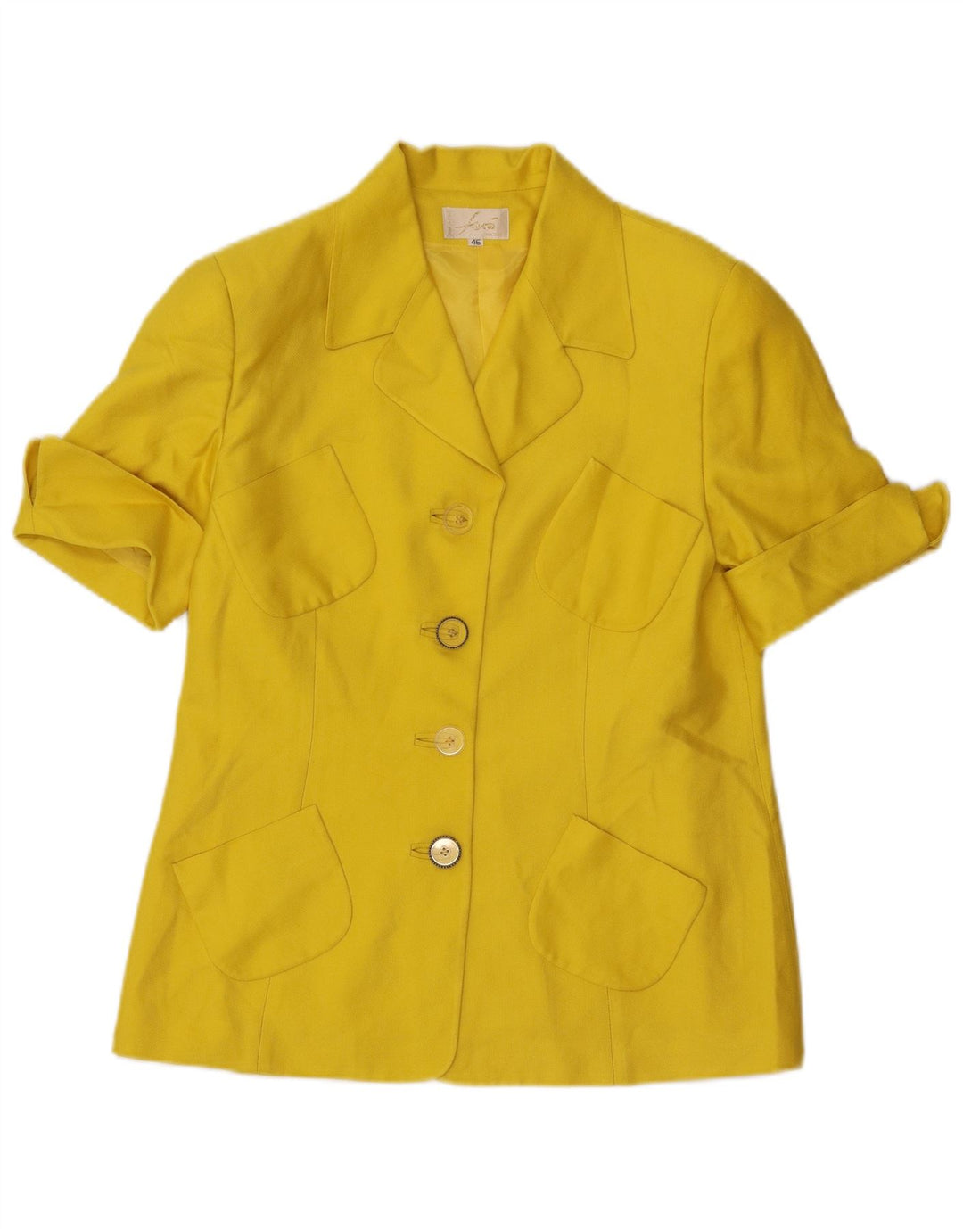 Conjunto de saia feminina vintage com 4 botões e 2 peças IT 46 grande W32 seda amarela