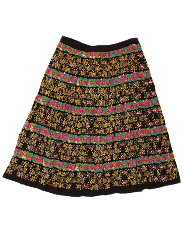 Saia plissada feminina vintage W28 médio preto floral