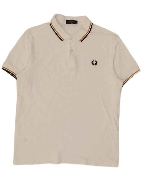 Camisa polo masculina Fred Perry de algodão branco médio