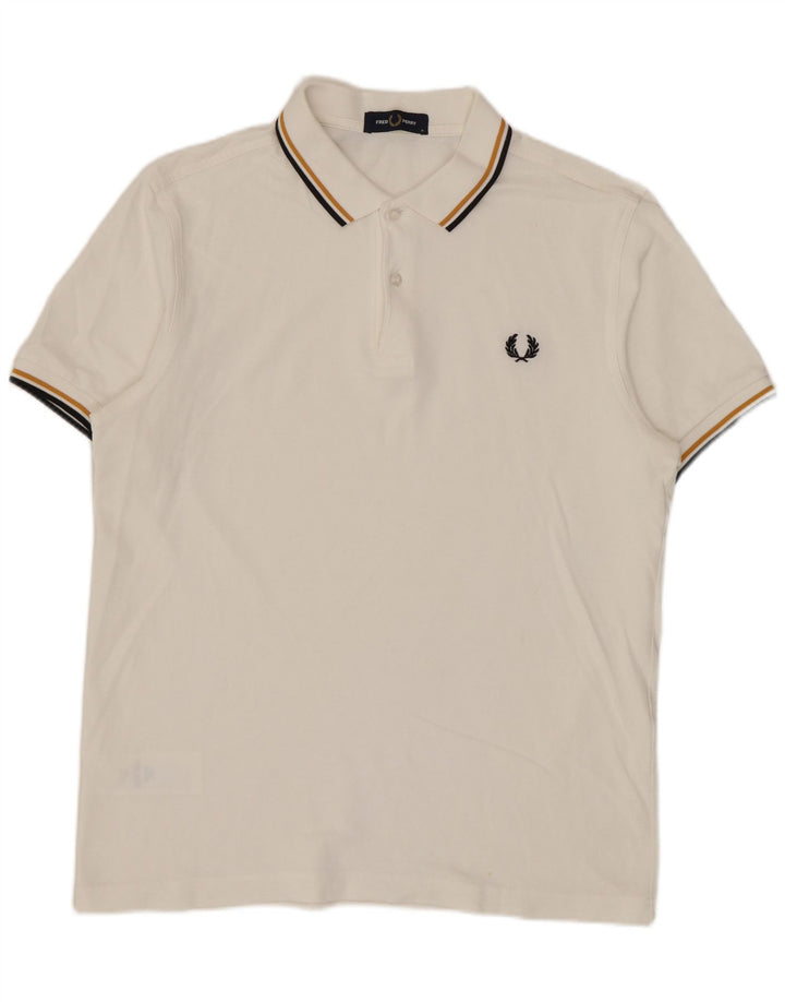 Camisa polo masculina Fred Perry de algodão branco médio