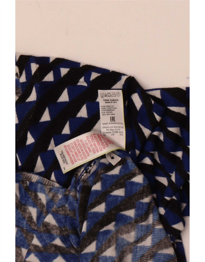 Suéter cardigã feminino Marks & Spencer Reino Unido 14 azul médio geométrico