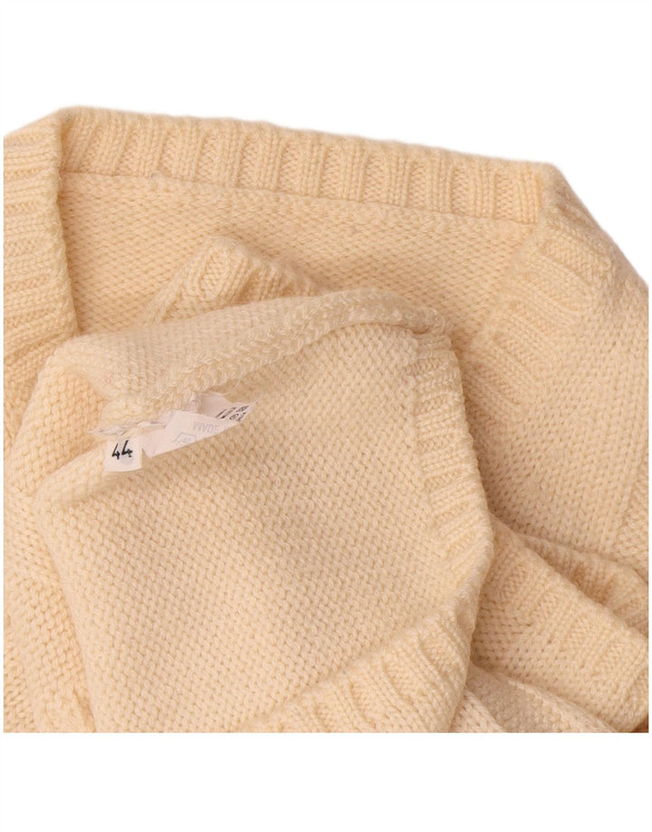 Suéter feminino vintage com gola redonda IT 44 lã Merino médio esbranquiçado