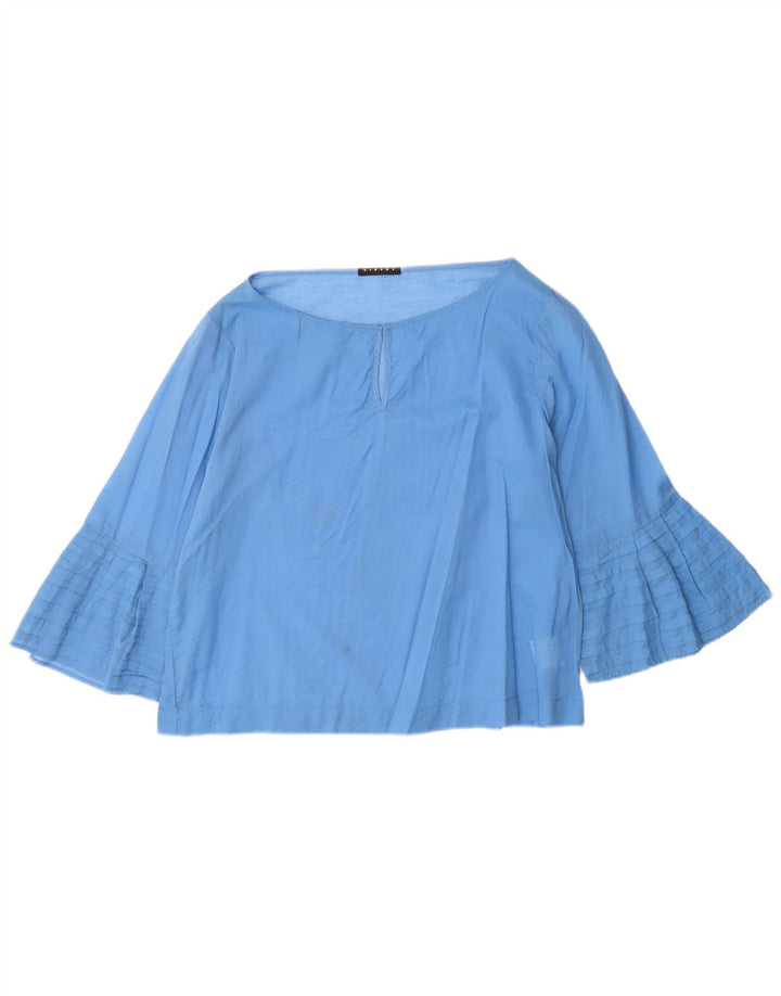 Blusa feminina Sisley manga 3/4 oversized Reino Unido 10 algodão azul pequeno
