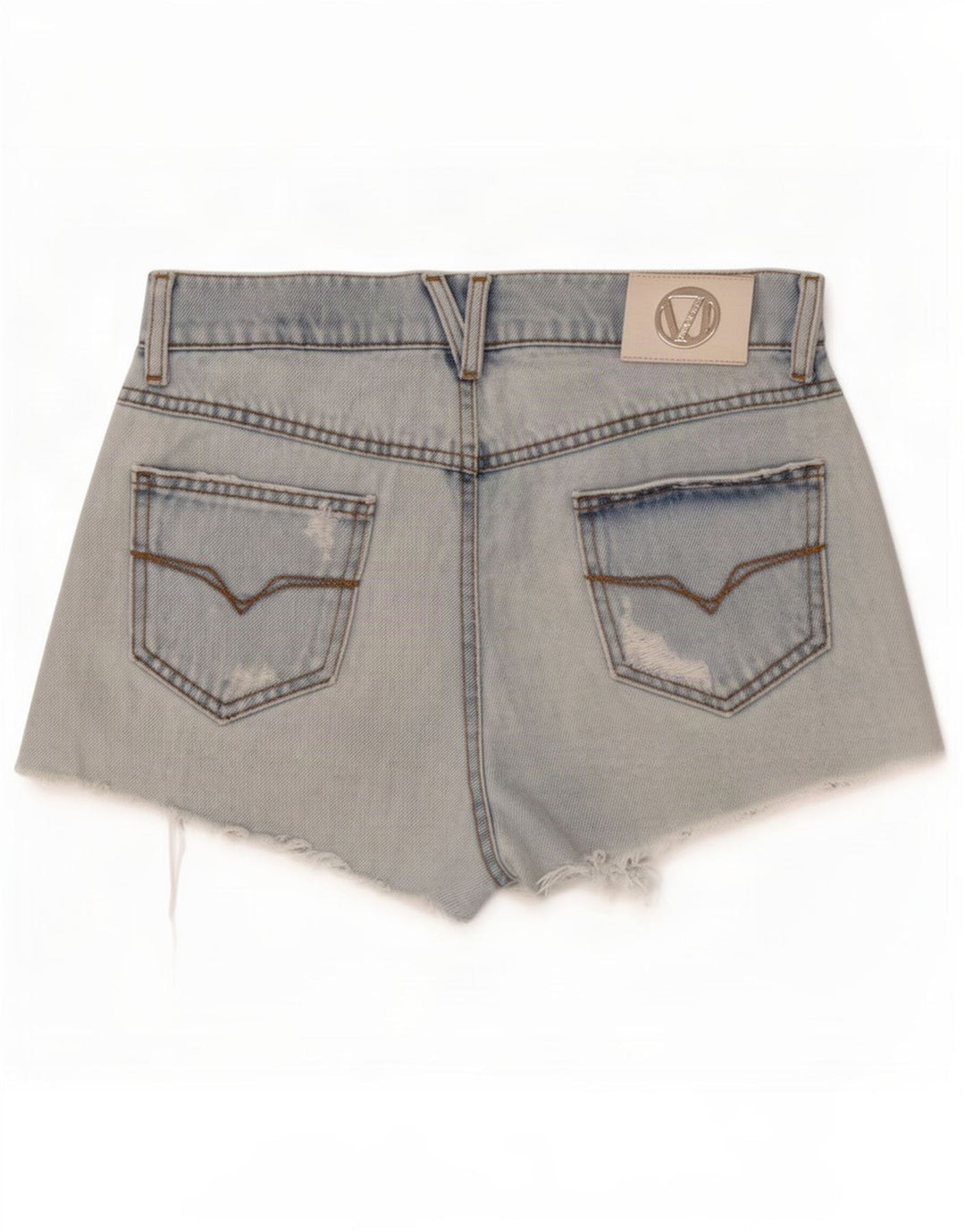 Versace Shorts jeans feminino desgastado W28 algodão azul médio