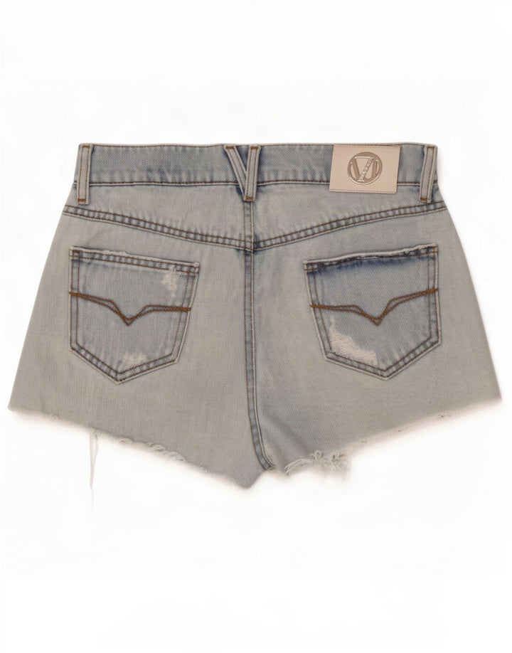 Versace Shorts jeans feminino desgastado W28 algodão azul médio