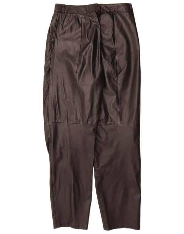 Calça feminina vintage de couro com pega EU 38 Médio W28 L30 Couro Preto