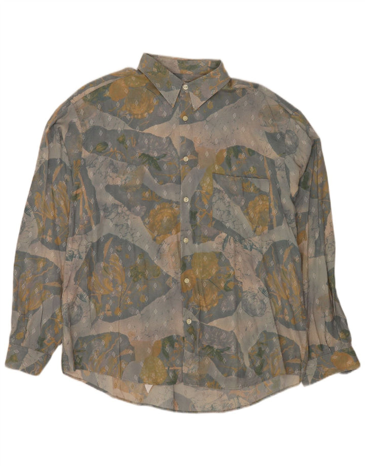 Camisa masculina vintage de ajuste regular XL viscose geométrica multicolorida