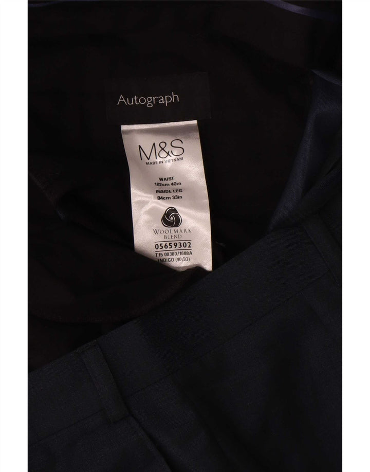 Calça masculina Marks & Spencer Autograph Straight Suit W40 L33 Azul marinho