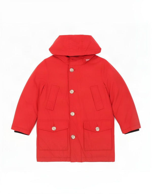 Casaco acolchoado com capuz para meninos Woolrich 5-6 anos algodão vermelho
