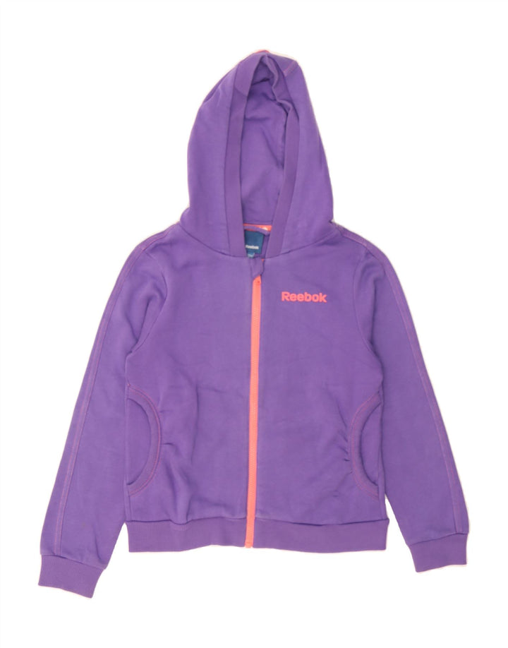 REEBOK Girls Graphic Zip Hoodie Sweater 11-12 Years Purple Cotton Vintage Reebok and Second-Hand Reebok from Messina Hembry 