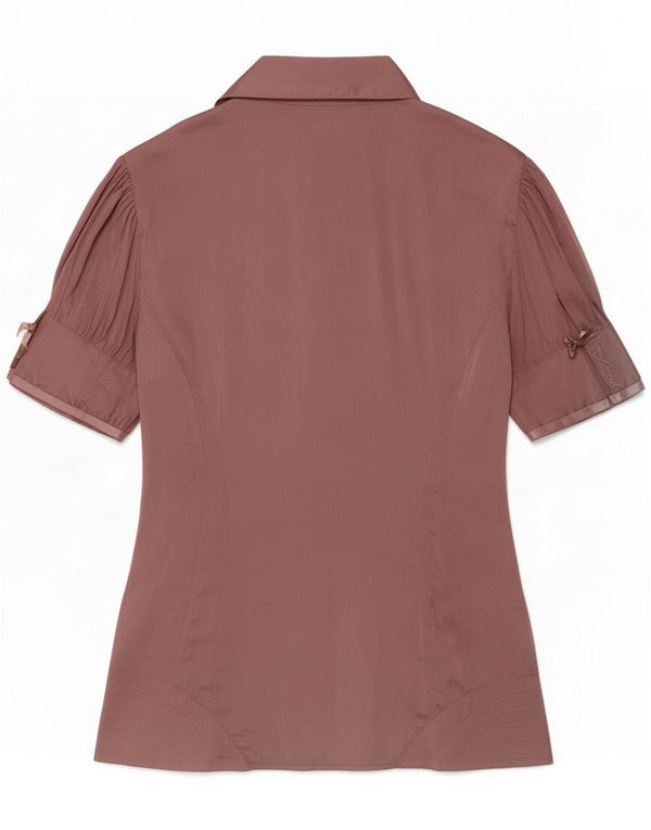Blusa feminina de manga curta Guess Reino Unido 12 seda rosa médio