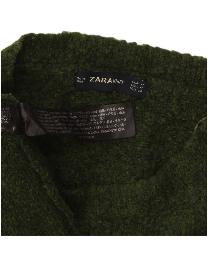Zara Suéter feminino oversized com gola redonda Reino Unido 14 médio verde manchado