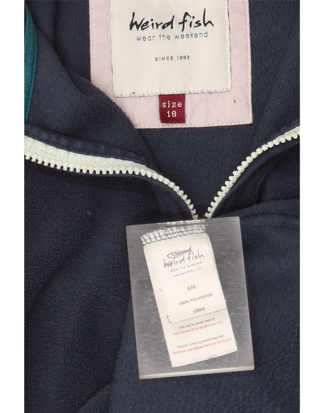 WEIRD FISH Suéter feminino de lã com gola grande e zíper Reino Unido 18 XL azul marinho