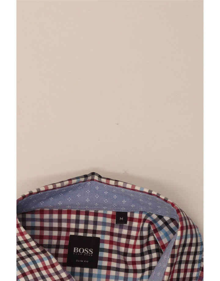 Camisa masculina slim fit HUGO BOSS de algodão guingão multicolorido médio