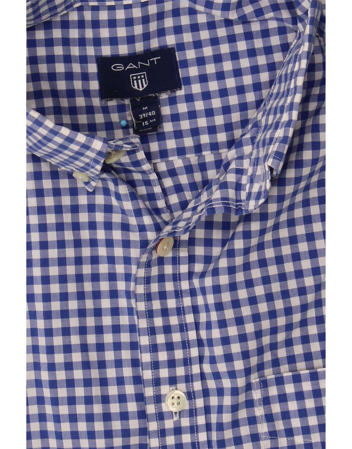 Camisa masculina de manga curta Gant tamanho 39/40 15 3/4 algodão guingão azul médio