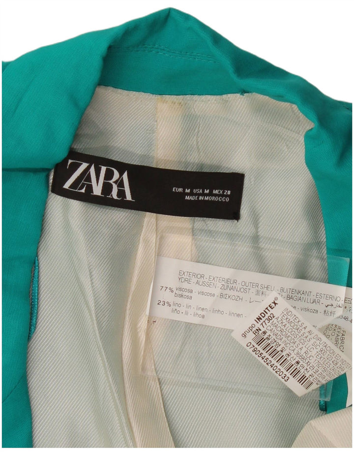Jaqueta blazer aberta feminina ZARA Reino Unido 14 viscose turquesa média