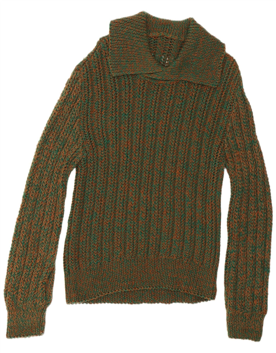 Suéter masculino vintage com gola polo, verde médio manchado