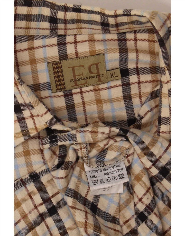 Camisa masculina de flanela do projeto europeu XL algodão xadrez bege