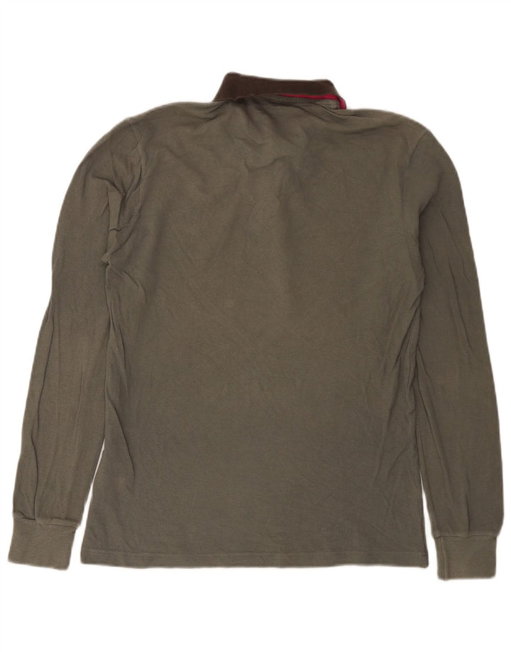 Camisa polo masculina de rugby de manga comprida Fred Perry pequena cinza algodão